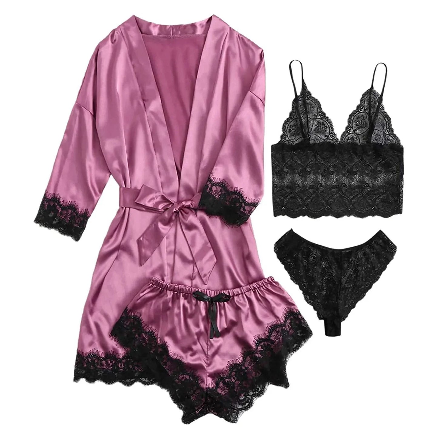 Pyjama tendance pour femme, imprimé, sexy, bordure en dentelle, imitation soie, satin, doux pour la peau, confortable, vêtements de détente, pyjama sexy