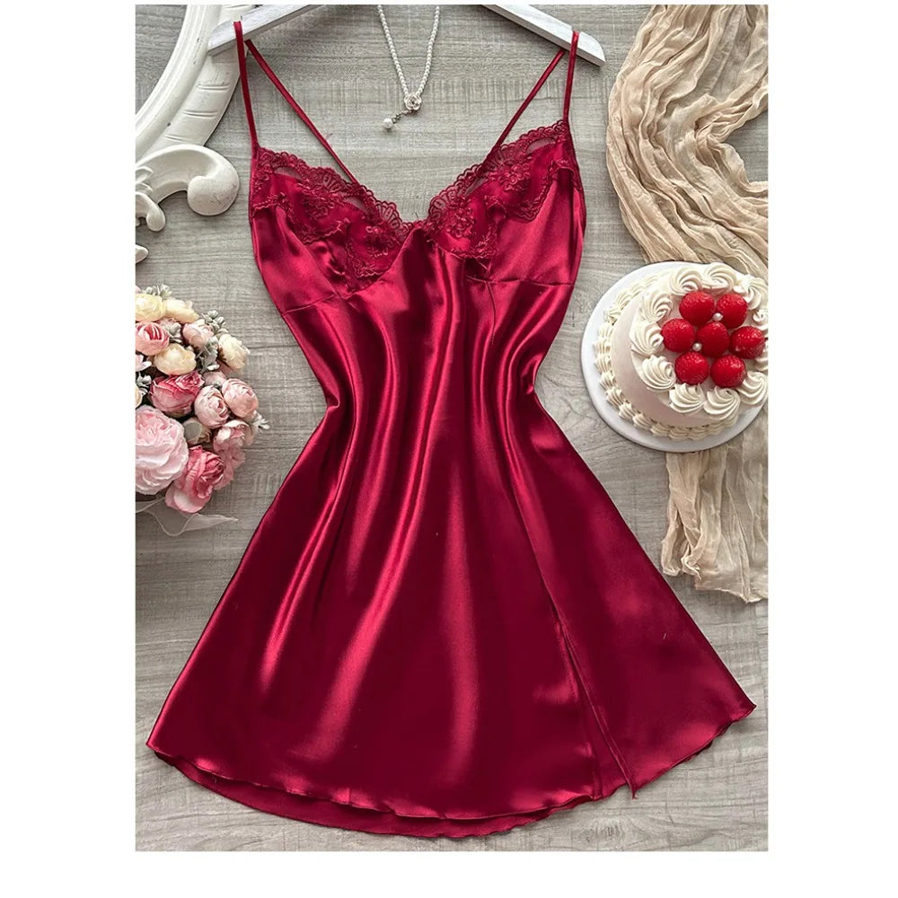Chemise de nuit à bretelles haut de gamme à la mode, style européen et américain, pyjama fin de couleur unie pour femmes en été