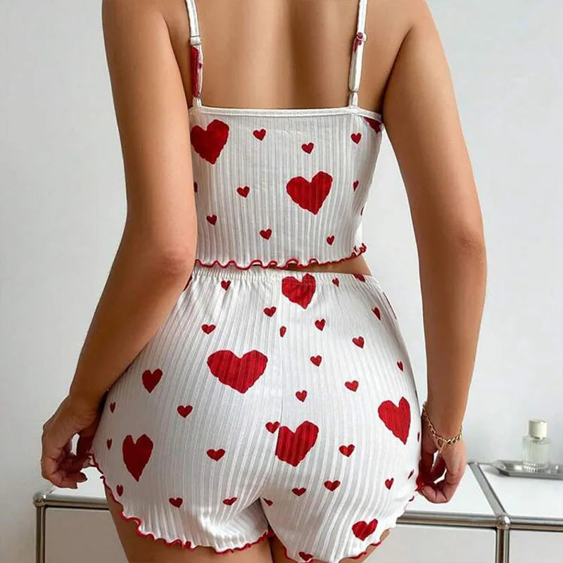 Ensemble pyjama 2 pièces pour femme, débardeur court et short, taille SML, blanc, respirant, doux, décontracté, imprimé Love