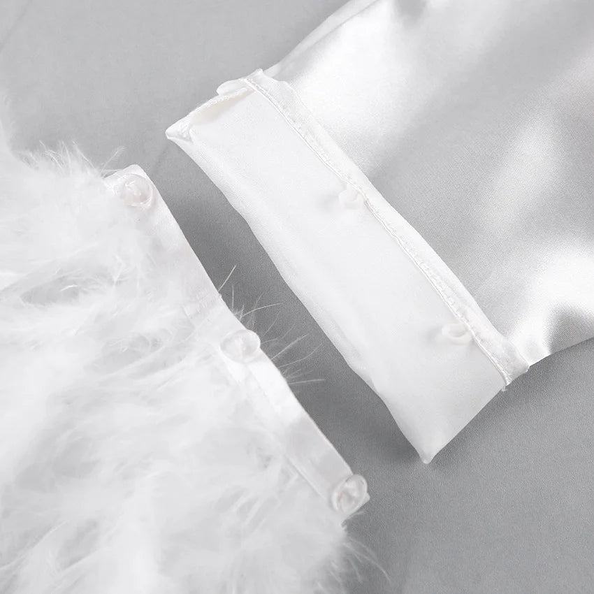 Ensemble 2 pièces à manches longues et pantalon long, pyjama blanc pour demoiselle d'honneur, robe de soirée en satin à revers multicolore, élasticité, pyjama sexy pour femme