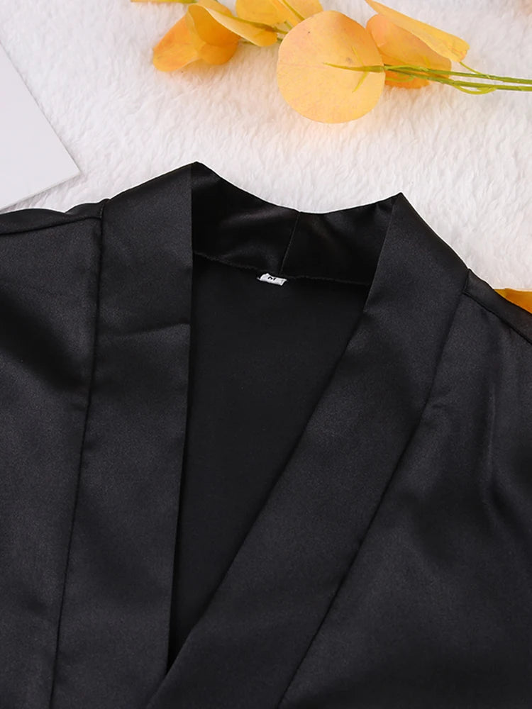 Ensembles de pyjama en dentelle patchwork avec soutien-gorge et sous-vêtements sexy en satin pour femme, 3 pièces, vêtements de nuit, peignoirs, 2023