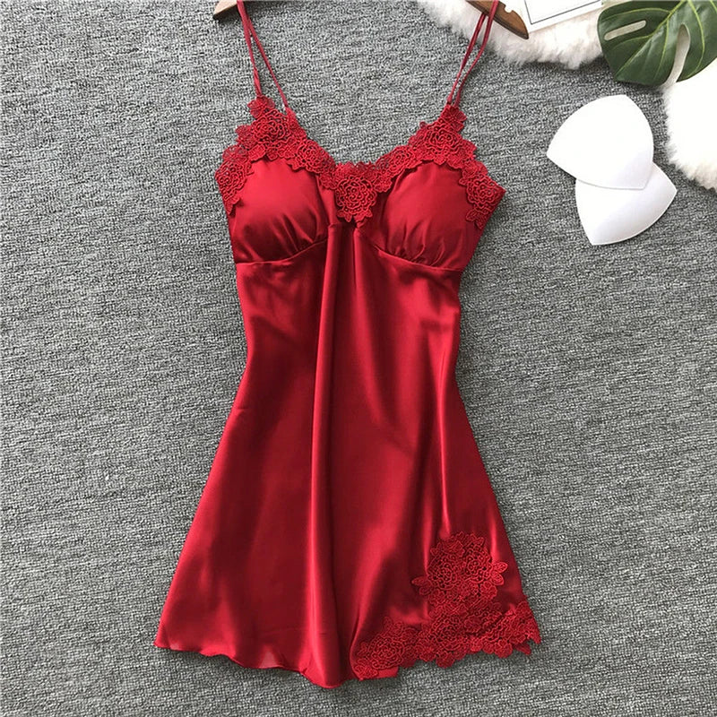 Pyjama sexy en soie pour femme, chemise de nuit à bretelles, printemps et été, en soie glacée, col licou fin, service à domicile, robes de nuit en satin