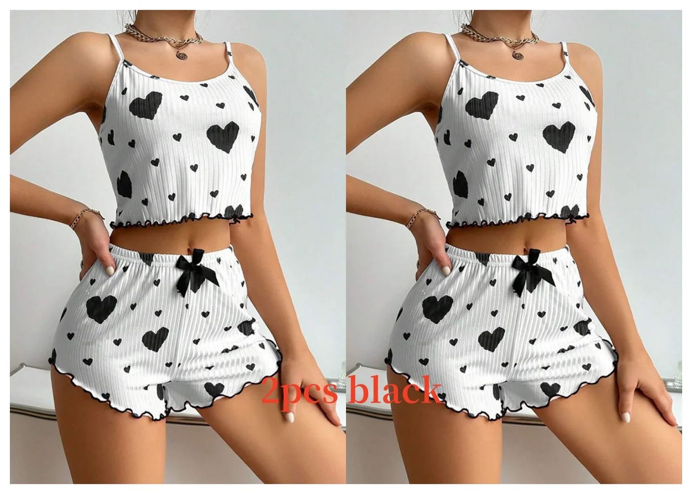 Ensemble pyjama 2 pièces pour femme, débardeur court et short, taille SML, blanc, respirant, doux, décontracté, imprimé Love