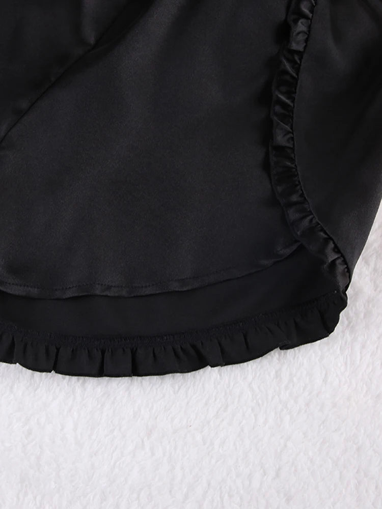 Ensembles de pyjama en dentelle patchwork avec soutien-gorge et sous-vêtements sexy en satin pour femme, 3 pièces, vêtements de nuit, peignoirs, 2023