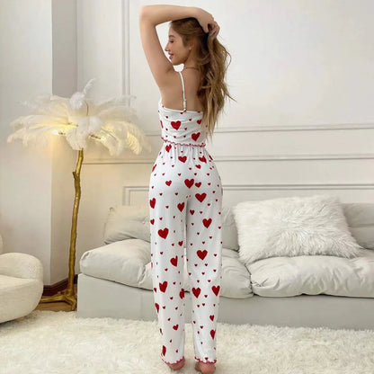 Pyjama femme grande taille ensemble pyjama 2 pièces gilet court + pantalon blanc respirant doux décontracté amour imprimé