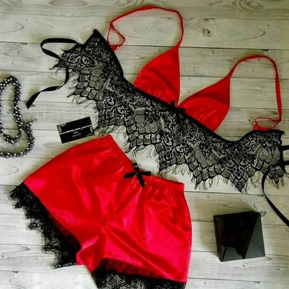 Sous-vêtements pour femmes, lingerie sexy en satin de soie, pyjamas, hauts courts, ensembles bralette et culotte, vêtements doux pour filles, hauts, slips, combinaison en dentelle