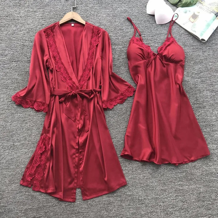 Ensemble pyjama d'été en imitation soie pour femme, tenue de nuit américaine, sous-vêtements