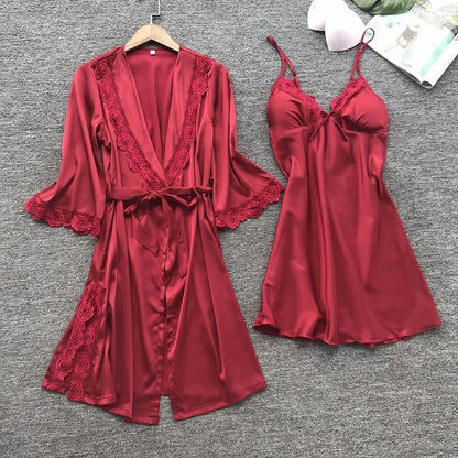 Ensemble pyjama d'été en imitation soie pour femme, tenue de nuit américaine, sous-vêtements