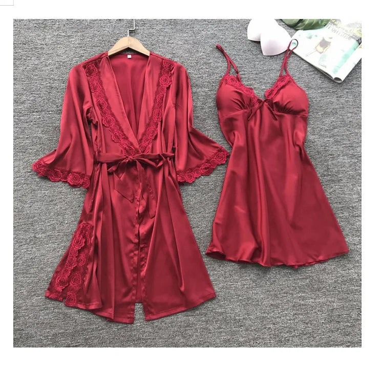 Ensemble pyjama d'été en imitation soie pour femme, tenue de nuit américaine, sous-vêtements