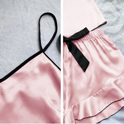 Ensemble caraco short à volants et nœud Whisper Silky