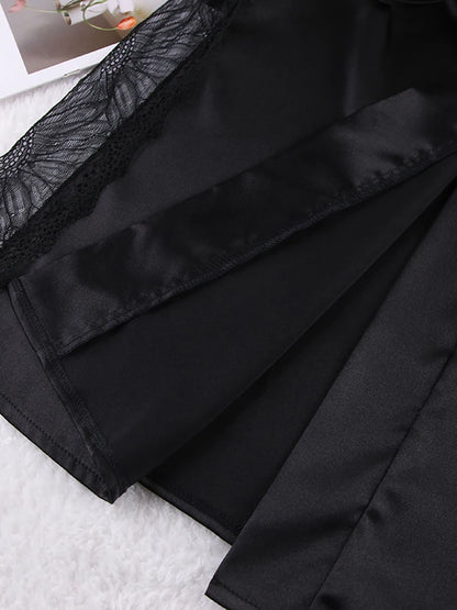 Ensembles de pyjama en dentelle patchwork avec soutien-gorge et sous-vêtements sexy en satin pour femme, 3 pièces, vêtements de nuit, peignoirs, 2023