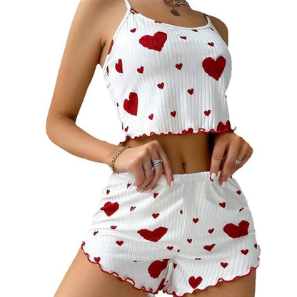 Ensemble pyjama 2 pièces pour femme, débardeur court et short, taille SML, blanc, respirant, doux, décontracté, imprimé Love