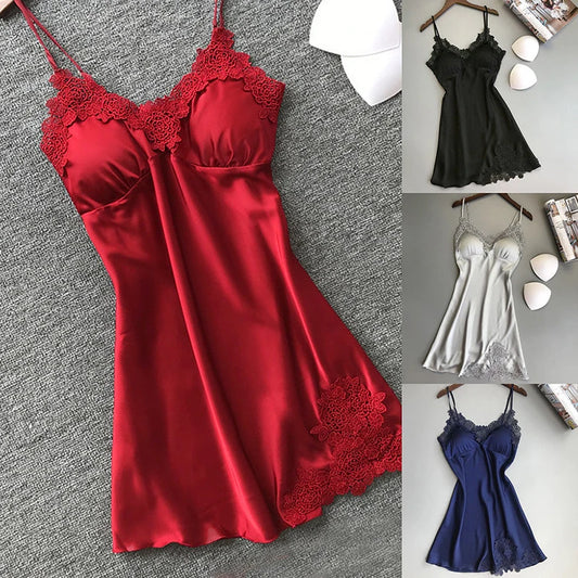 Pyjama sexy en soie pour femme, chemise de nuit à bretelles, printemps et été, en soie glacée, col licou fin, service à domicile, robes de nuit en satin