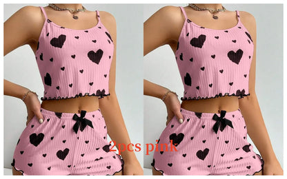 Ensemble pyjama 2 pièces pour femme, débardeur court et short, taille SML, blanc, respirant, doux, décontracté, imprimé Love