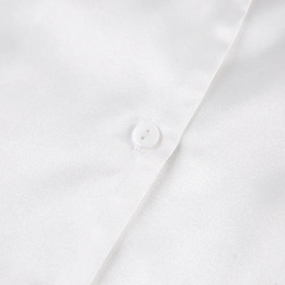 Ensemble 2 pièces à manches longues et pantalon long, pyjama blanc pour demoiselle d'honneur, robe de soirée en satin à revers multicolore, élasticité, pyjama sexy pour femme