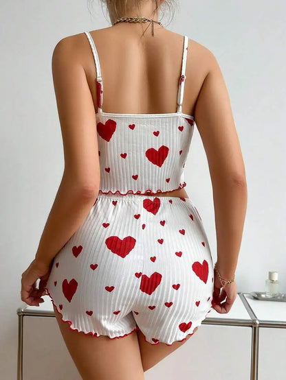 Ensemble pyjama 2 pièces pour femme, débardeur court et short, taille SML, blanc, respirant, doux, décontracté, imprimé Love