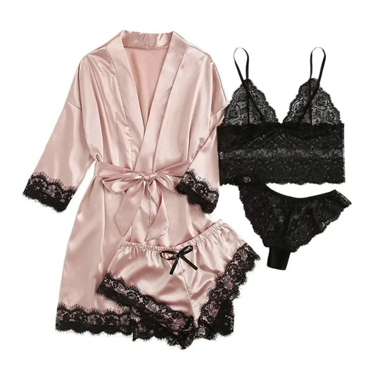 Pyjama tendance pour femme, imprimé, sexy, bordure en dentelle, imitation soie, satin, doux pour la peau, confortable, vêtements de détente, pyjama sexy