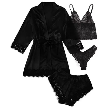 Pyjama tendance pour femme, imprimé, sexy, bordure en dentelle, imitation soie, satin, doux pour la peau, confortable, vêtements de détente, pyjama sexy