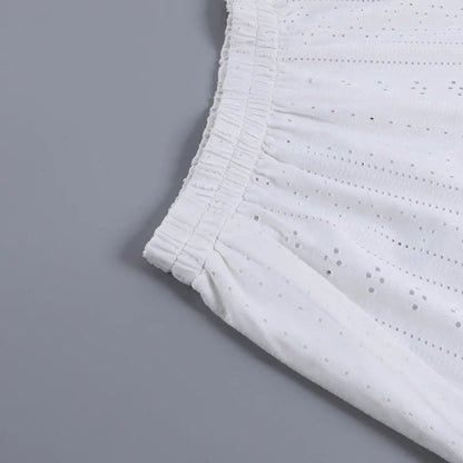 Pyjama d'été ajouré pour femme, haut à manches longues et short, ensemble 2 pièces