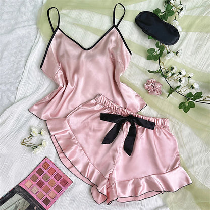 Ensemble caraco short à volants et nœud Whisper Silky