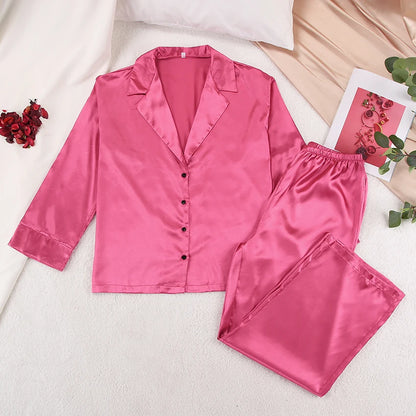 Ensemble de pyjama sexy à coupe basse pour femme, pantalon ample et décontracté à manches longues, en satin de soie uni, haut ajusté, 2 pièces