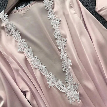 Pyjama cinq pièces sexy en dentelle, chemise de nuit, vêtements de nuit, printemps-été, peignoir ample en satin, vêtements de maison