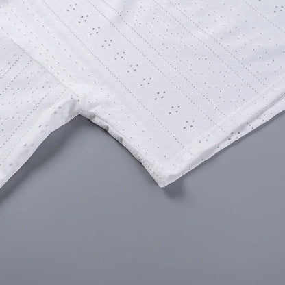 Pyjama d'été ajouré pour femme, haut à manches longues et short, ensemble 2 pièces