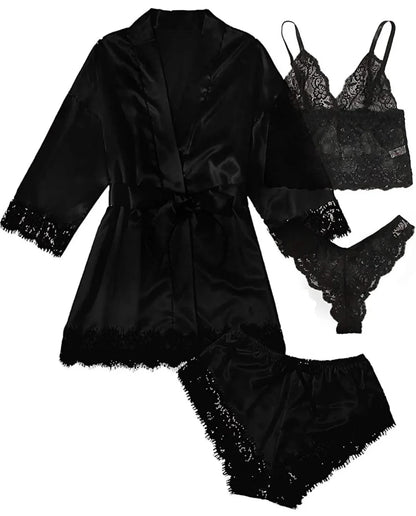 Pyjama tendance pour femme, imprimé, sexy, bordure en dentelle, imitation soie, satin, doux pour la peau, confortable, vêtements de détente, pyjama sexy
