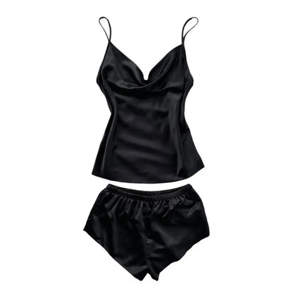 Pyjama sans manches en satin de soie, col en V, ample, caraco, short, chemise de nuit, vêtements de maison, ensembles de vêtements de nuit en soie glacée, été, femme