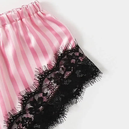 Pyjama tendance pour femme, imprimé, sexy, bordure en dentelle, imitation soie, satin, doux pour la peau, confortable, vêtements de détente, pyjama sexy