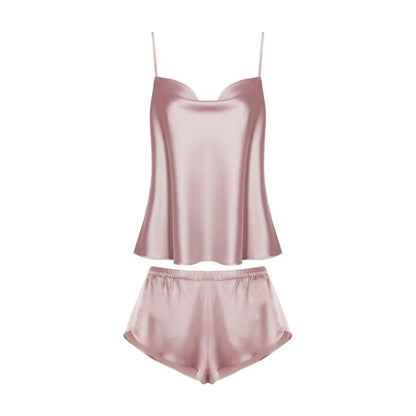 Pyjama sans manches en satin de soie, col en V, ample, caraco, short, chemise de nuit, vêtements de maison, ensembles de vêtements de nuit en soie glacée, été, femme