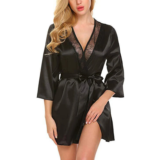 Robe de chambre en satin pour femme, tenue d'été portefeuille, peignoir, chemise de nuit, pyjama, col en V, sexy, surdimensionnée, imitation soie, perspective