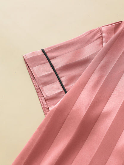 Ensemble de pyjama en satin jacquard rayé pour femme, chemisier à manches courtes avec revers et short ample, vêtements de détente pour femme