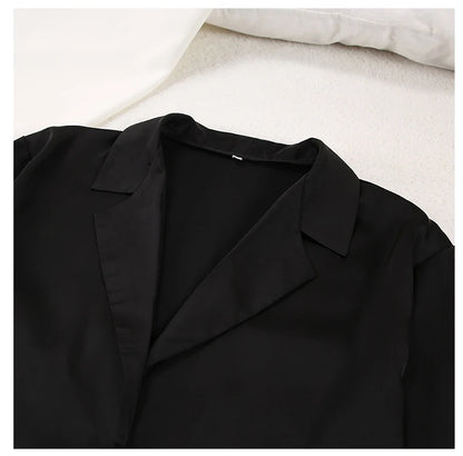 Ensemble de pyjama sexy à coupe basse pour femme, pantalon ample et décontracté à manches longues, en satin de soie uni, haut ajusté, 2 pièces