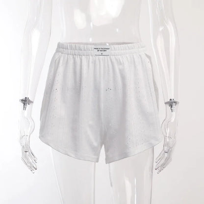 Pyjama d'été ajouré pour femme, haut à manches longues et short, ensemble 2 pièces