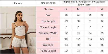 Pyjama sexy pour femme, débardeur et short à bretelles avec bordure en dentelle et nœud, tenue de détente décontractée