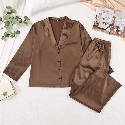 Ensemble de pyjama sexy à coupe basse pour femme, pantalon ample et décontracté à manches longues, en satin de soie uni, haut ajusté, 2 pièces