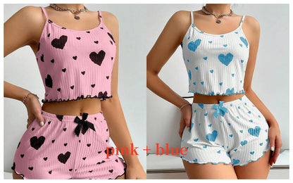 Ensemble pyjama 2 pièces pour femme, débardeur court et short, taille SML, blanc, respirant, doux, décontracté, imprimé Love