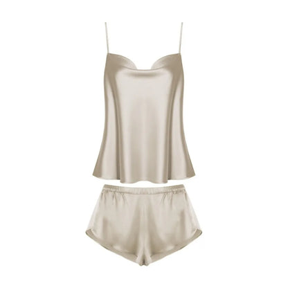 Pyjama sans manches en satin de soie, col en V, ample, caraco, short, chemise de nuit, vêtements de maison, ensembles de vêtements de nuit en soie glacée, été, femme