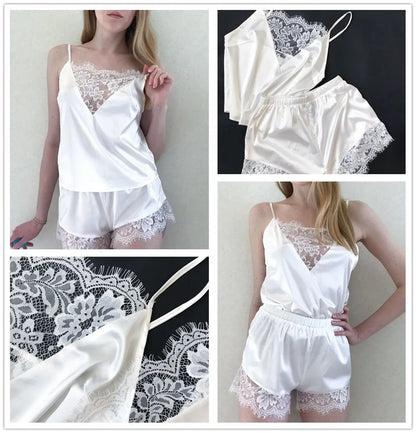 Ensemble de pyjama 2 pièces à imprimé floral pour femme, haut et short en satin de soie, col en V, vêtements de nuit sexy