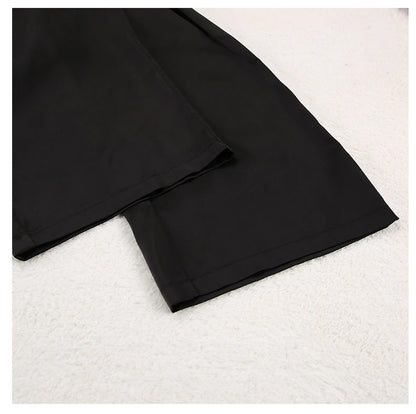 Ensemble de pyjama sexy à coupe basse pour femme, pantalon ample et décontracté à manches longues, en satin de soie uni, haut ajusté, 2 pièces
