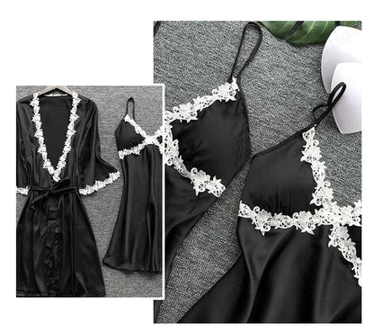 Pyjama cinq pièces sexy en dentelle, chemise de nuit, vêtements de nuit, printemps-été, peignoir ample en satin, vêtements de maison