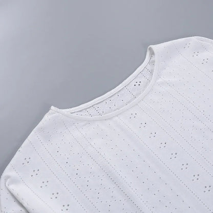 Pyjama d'été ajouré pour femme, haut à manches longues et short, ensemble 2 pièces