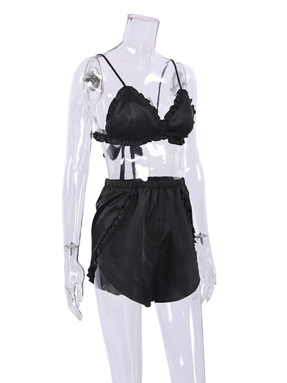 Ensembles de pyjama en dentelle patchwork avec soutien-gorge et sous-vêtements sexy en satin pour femme, 3 pièces, vêtements de nuit, peignoirs, 2023