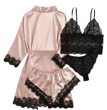 Pyjama tendance pour femme, imprimé, sexy, bordure en dentelle, imitation soie, satin, doux pour la peau, confortable, vêtements de détente, pyjama sexy