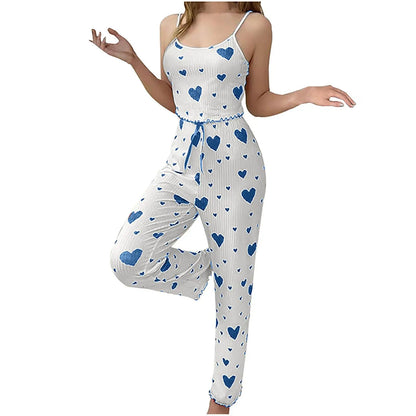 Pyjama femme grande taille ensemble pyjama 2 pièces gilet court + pantalon blanc respirant doux décontracté amour imprimé
