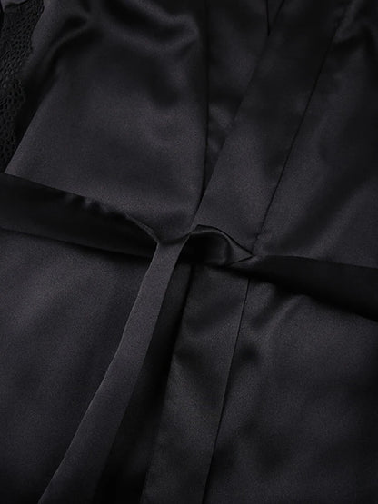 Ensembles de pyjama en dentelle patchwork avec soutien-gorge et sous-vêtements sexy en satin pour femme, 3 pièces, vêtements de nuit, peignoirs, 2023
