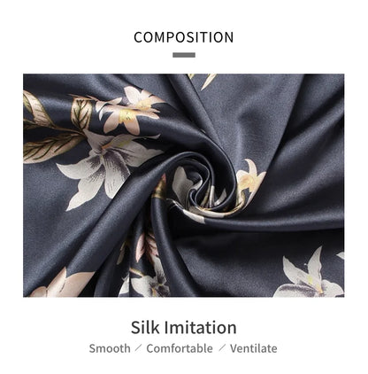 Pyjama 2 pièces en satin pour femme, vêtement d'automne à imprimé floral, haut à manches longues, pantalon de pyjama