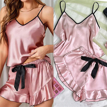 Ensemble caraco short à volants et nœud Whisper Silky