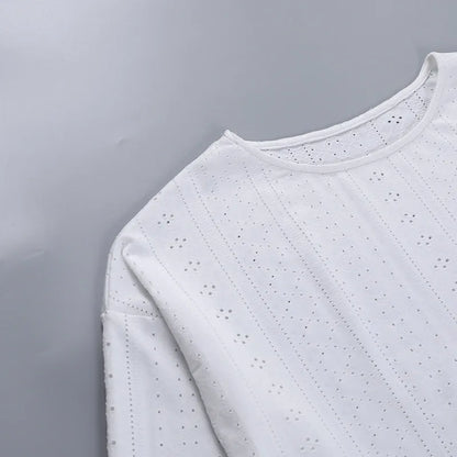 Pyjama d'été ajouré pour femme, haut à manches longues et short, ensemble 2 pièces